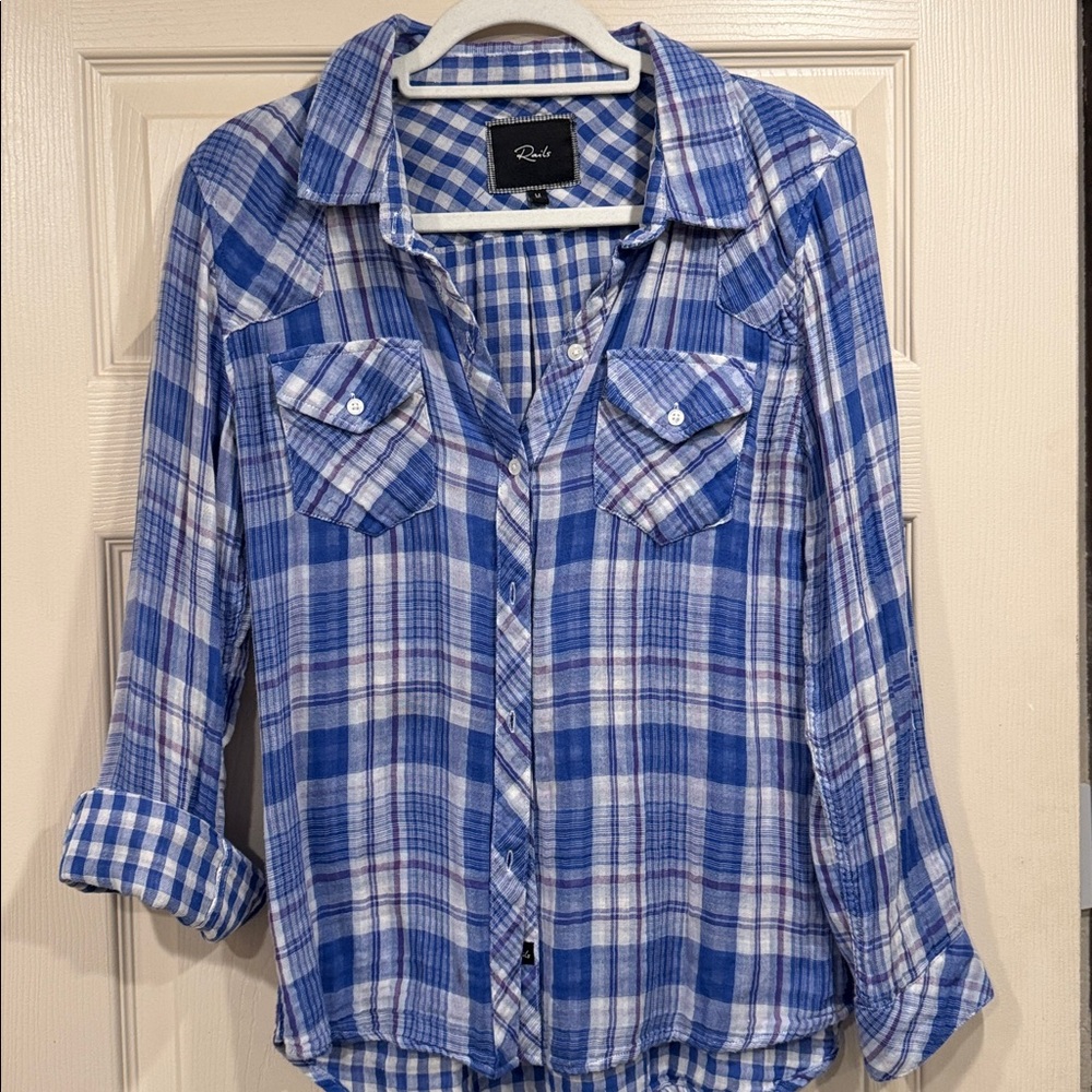 Rails Blue and White Plaid & Checkered Shirt M